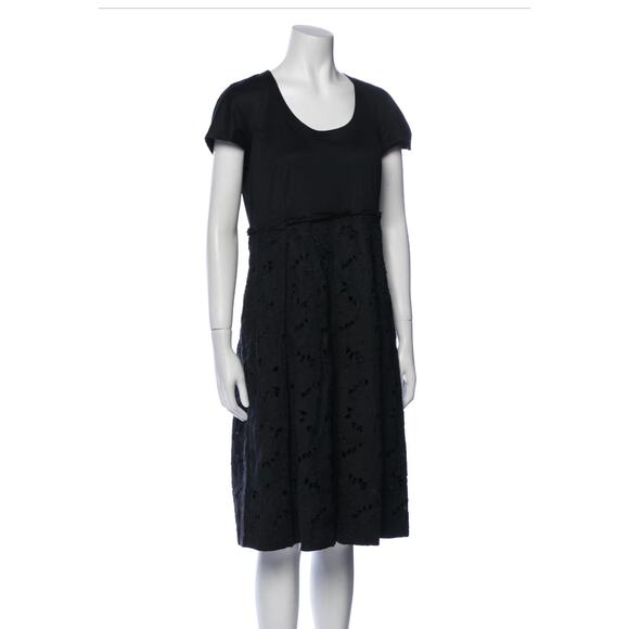 LAFAYETTE 148 New York Floral Eyelet Lace Midi Dress Size 8 Black Linen Lace LAFAYETTE 148 New York Floral Eyelet Lace Midi Dress Size 8 Black Linen Lace